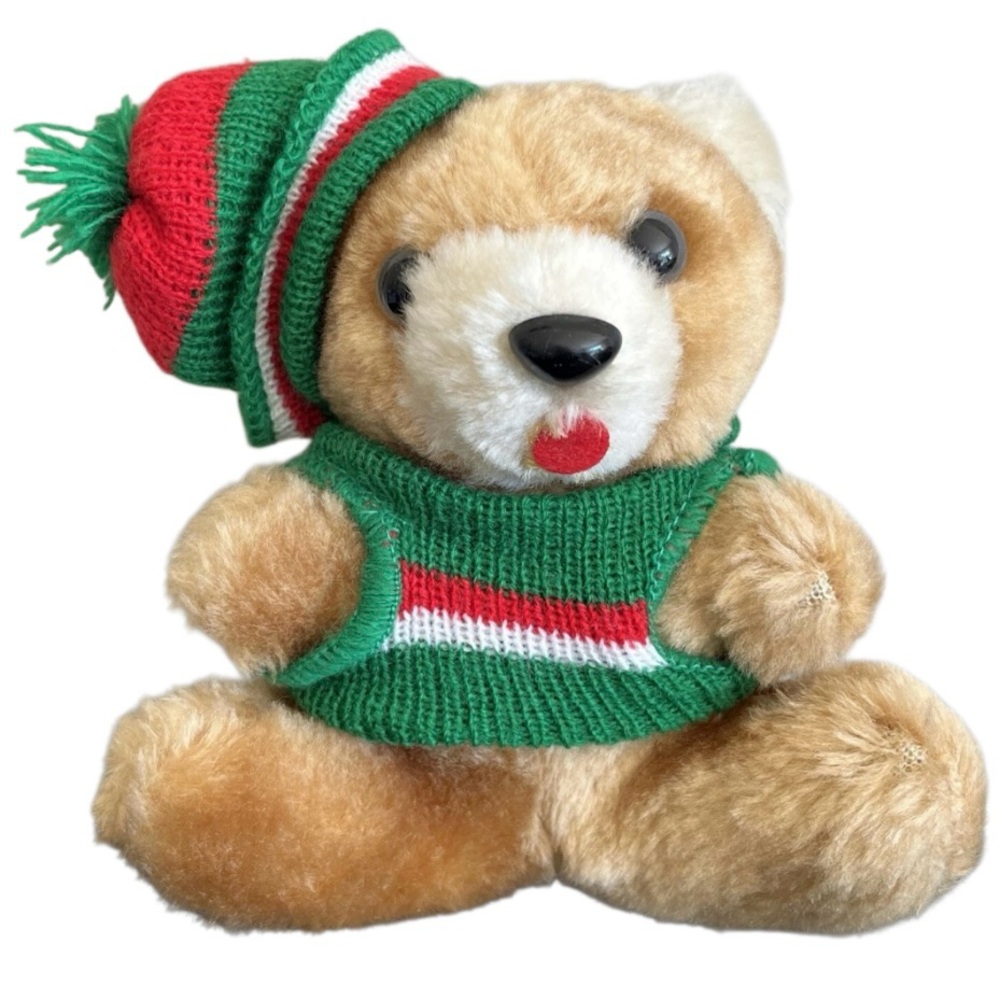 Ansehl Teddy Bear Stuffed Animal Shredded Clippings Christmas Winter Vintage